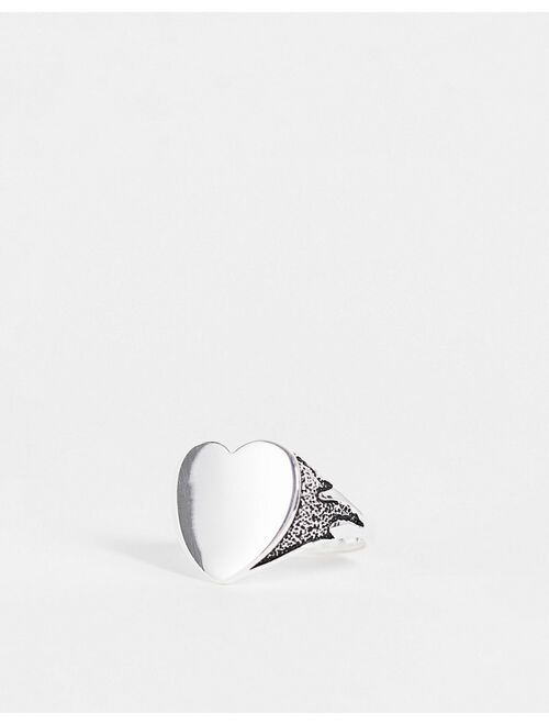 ASOS DESIGN sterling silver signet ring with flame heart