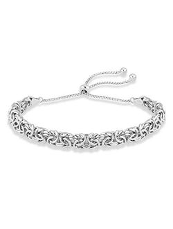 925 Sterling Silver Italian Byzantine Bolo Bracelet for Women, Adjustable Bracelet Handmade in Italy