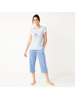Petite Croft & Barrow® Short Sleeve Pajama Top & Cropped Pajama Pants Sleep Set