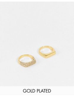 Curve 14k gold plated pack of 2 rings in smooth and crystal bar designs
