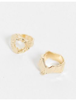 DesignB London pack of 2 molten rings in gold tone