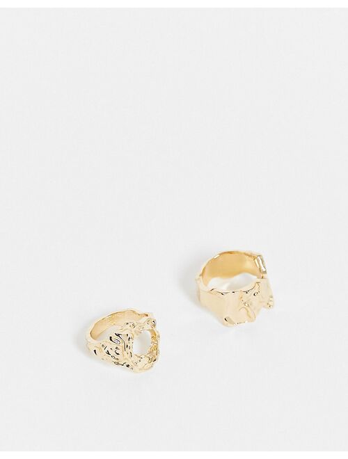 DesignB London pack of 2 molten rings in gold tone