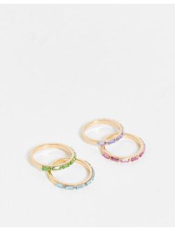 pack of 4 rings with baguette design in multi