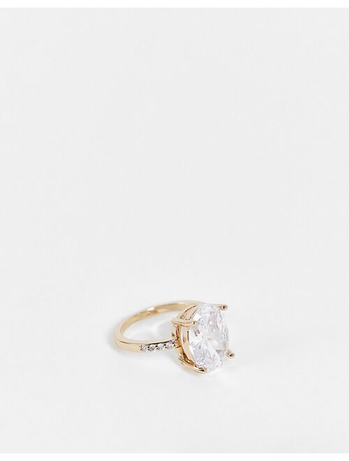 River Island oval crystal ring in gold tone