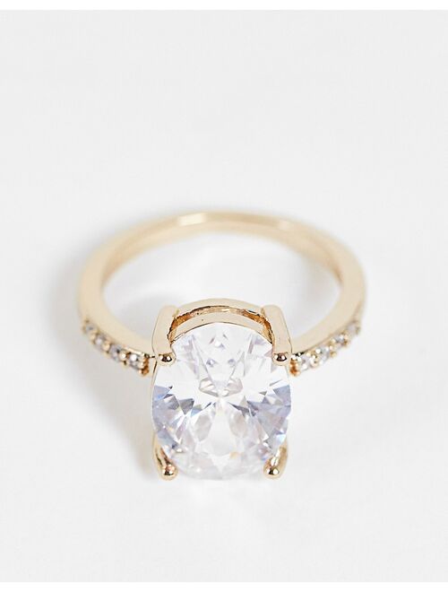 River Island oval crystal ring in gold tone