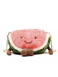 Generic Watermelon Shaped Purse Coco Melon Food Plush Purse Fruit Messenger Bag Crossbody Shoulder Bag