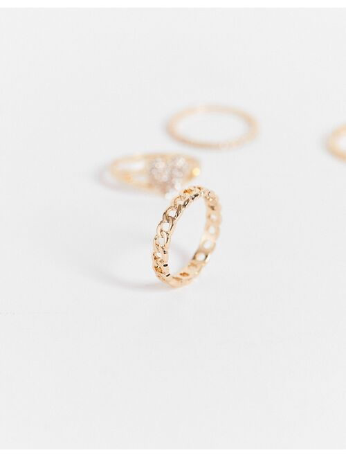 Topshop pack of 4 pave heart and chain rings in gold