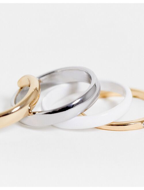 Topshop enamel and pave 4 x multipack rings in mixed metals