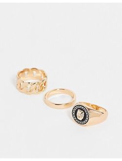 Woe pack of 3 statement rings in gold