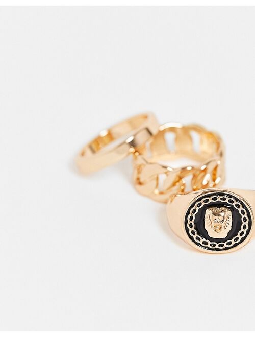 ALDO Woe pack of 3 statement rings in gold