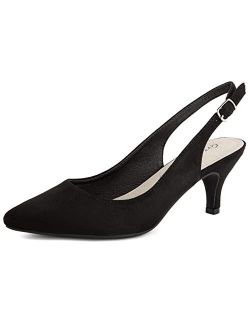 Greatonu Women's Slingback Kitten Heel Pointed Toe Dress Pumps Shoes