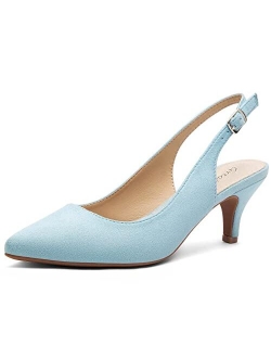 Greatonu Women's Slingback Kitten Heel Pointed Toe Dress Pumps Shoes
