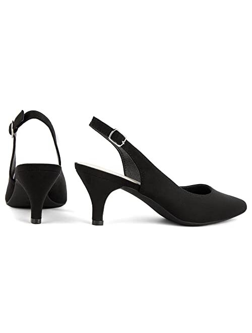 Greatonu Women's Slingback Kitten Heel Pointed Toe Dress Pumps Shoes