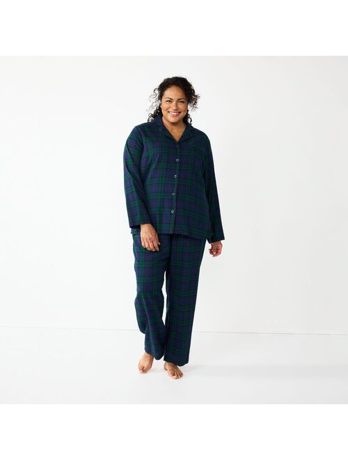 Plus Size Croft & Barrow® Flannel Long Sleeve Pajama Shirt & Pajama Pants Set