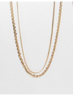 Inspired unisex multirow chain necklace in gold