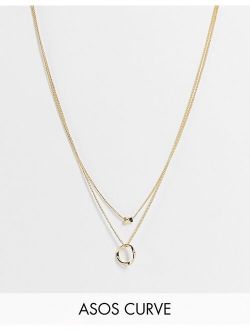 Curve Twisted Nugget Bead And Hoop Multirow Necklace in Gold