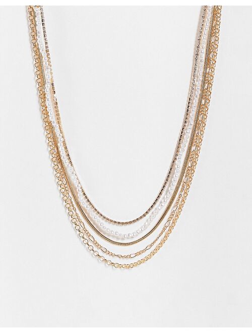 ASOS DESIGN multi row necklace in chain and pearl design