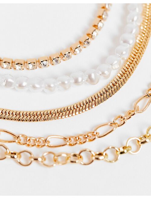 ASOS DESIGN multi row necklace in chain and pearl design