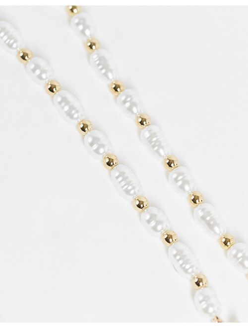 ASOS DESIGN Curve pearl necklace with T-bar detail in gold