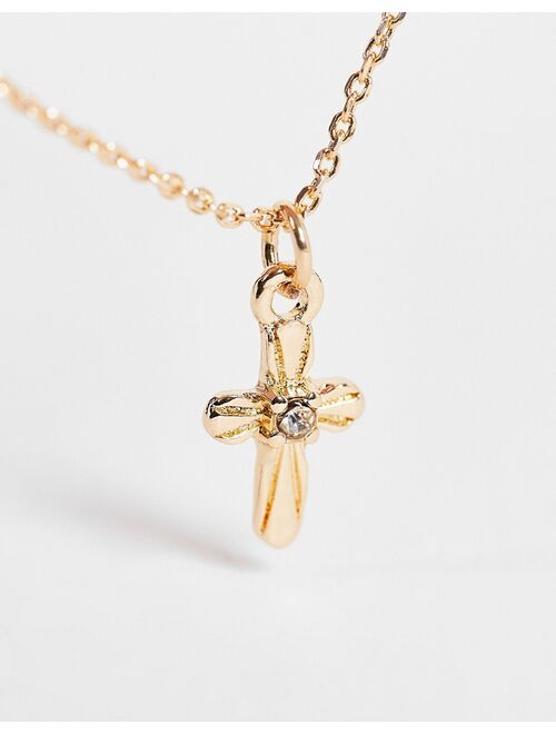 ASOS DESIGN 3-pack necklaces with opal design chain and mini cross in gold tone