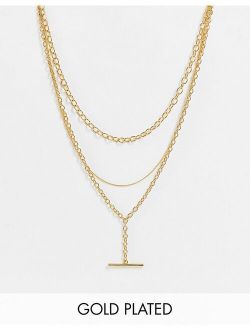 14k gold plated necklace in lariat with tbar design in gold tone