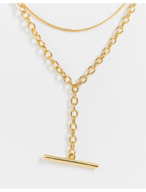 ASOS DESIGN 14k gold plated necklace in lariat with tbar design in gold tone