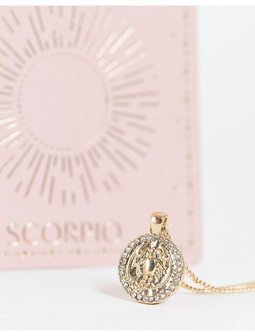 Topshop Scorpio crystal pendant necklace in gold