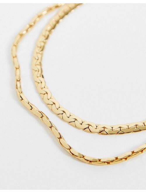 ASOS DESIGN 14k gold plated multirow necklace in vintage style chains