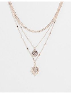 coin multirow necklace in rose gold tone