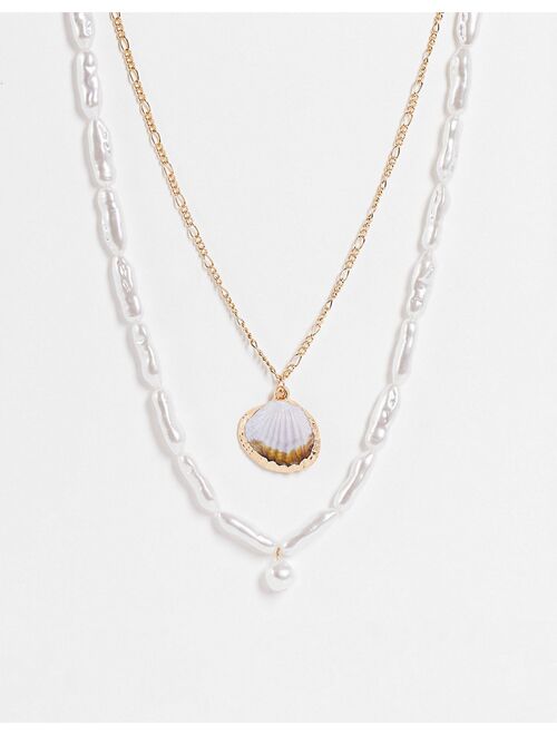 South Beach multirow faux pearl necklace in gold