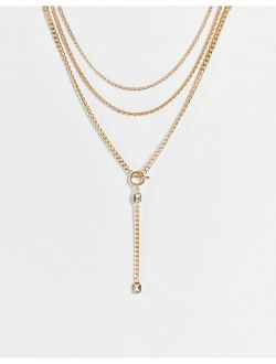multirow necklace in lariat design in gold tone