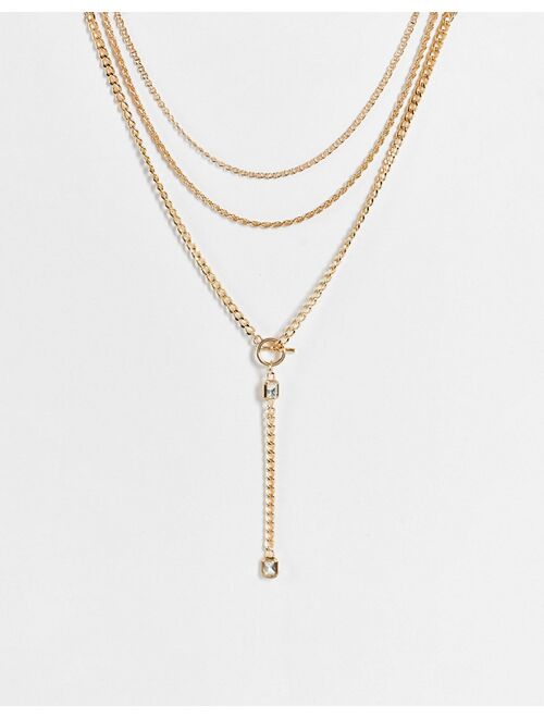 ASOS DESIGN multirow necklace in lariat design in gold tone