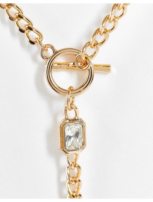 ASOS DESIGN multirow necklace in lariat design in gold tone