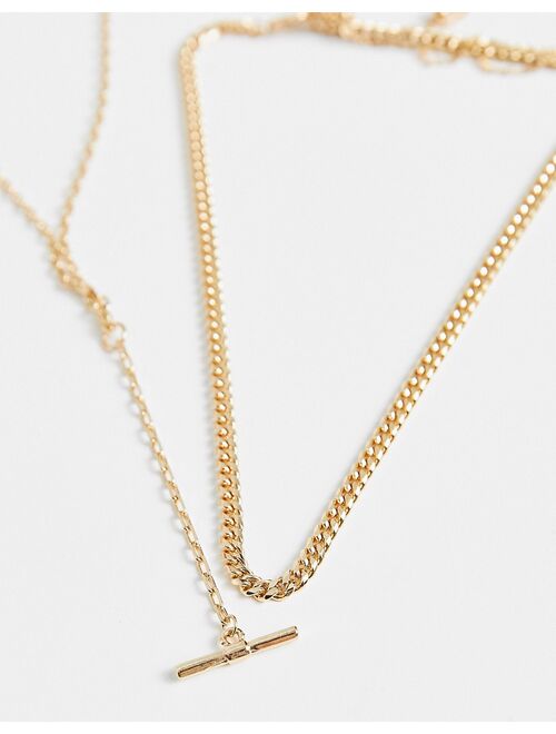 Reclaimed Vintage Unisex Limited Edition T-bar necklace multirow in gold plate