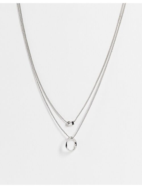ASOS DESIGN multirow necklace twisted nugget bead and hoop in silver tone