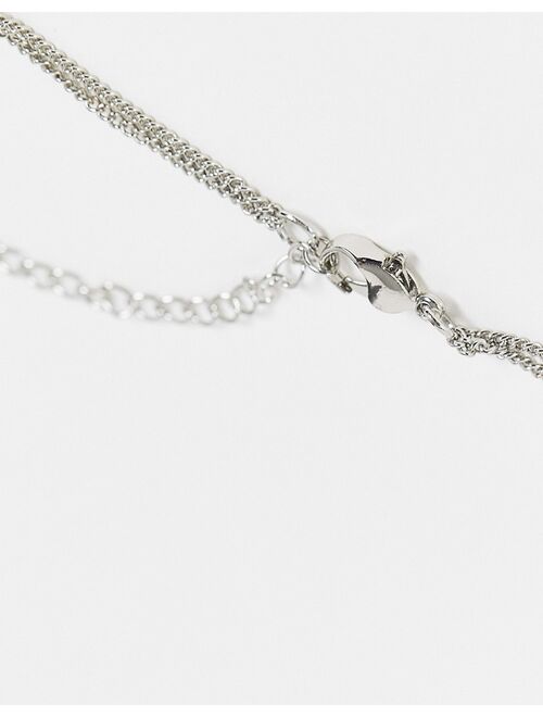 ASOS DESIGN multirow necklace twisted nugget bead and hoop in silver tone