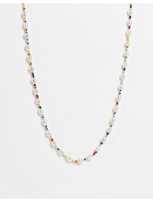 Pieces beaded and pearl necklace in multi