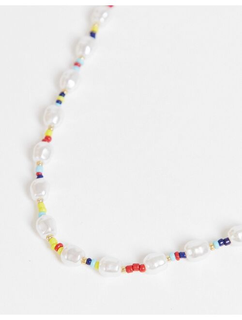 Pieces beaded and pearl necklace in multi