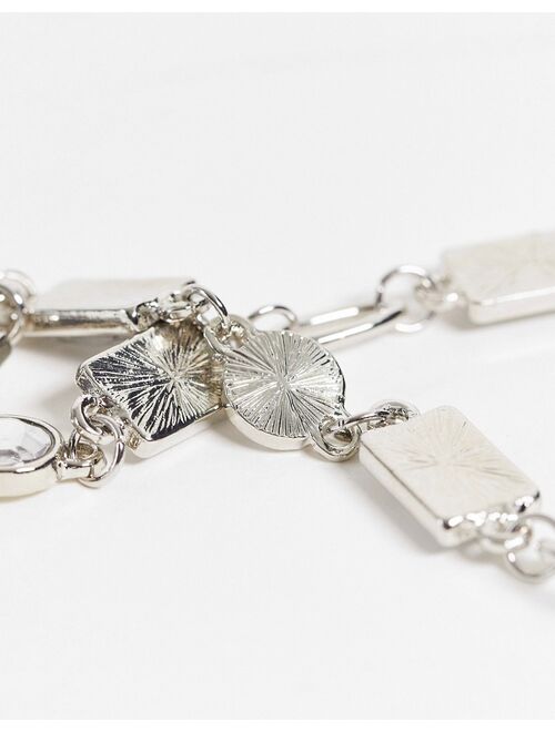 Reclaimed Vintage Inspired unisex chain necklace with faux crystal in silver