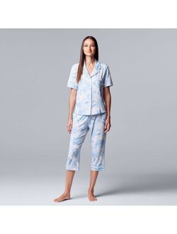 Cozy Short Sleeve Pajama Shirt & Pajama Capri Pants Sleep Set