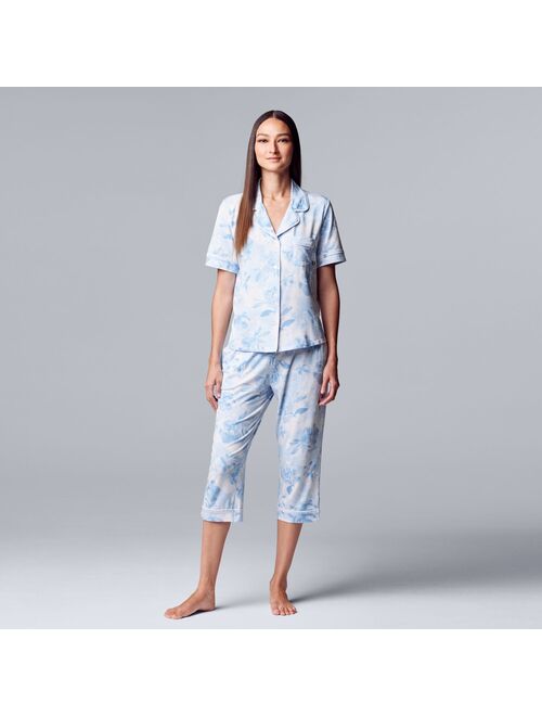 Women's Simply Vera Vera Wang Cozy Short Sleeve Pajama Shirt & Pajama Capri Pants Sleep Set