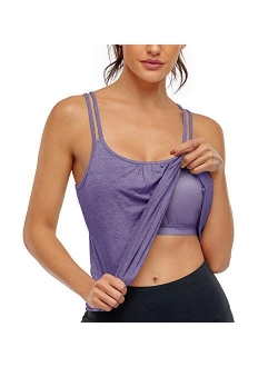 Hibelle Women's Workout Yoga Racerback Tank Tops with Built in Shelf Bra