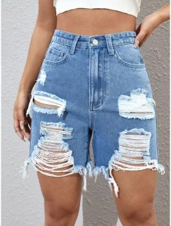 Raw Hem High Waist Denim Shorts