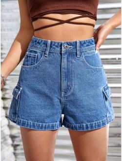 Flap Pocket Denim Shorts