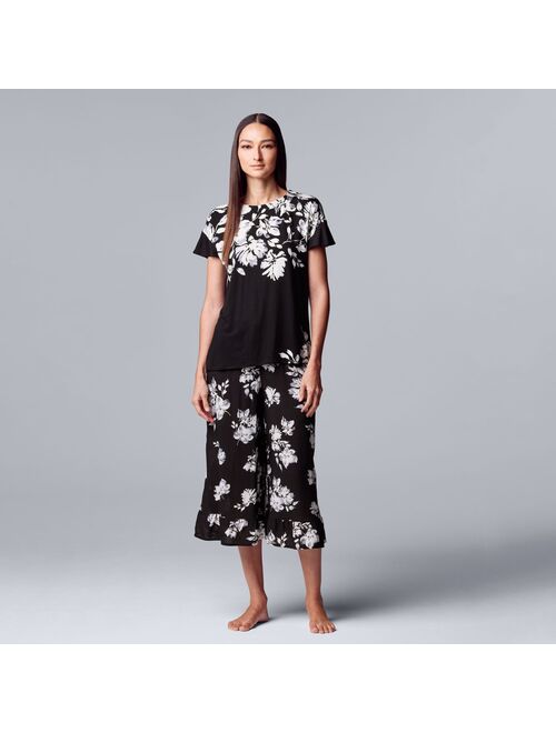 Women's Simply Vera Vera Wang Short Sleeve Pajama Top and Woven Culotte Capri Pajama Pants Sleep Set