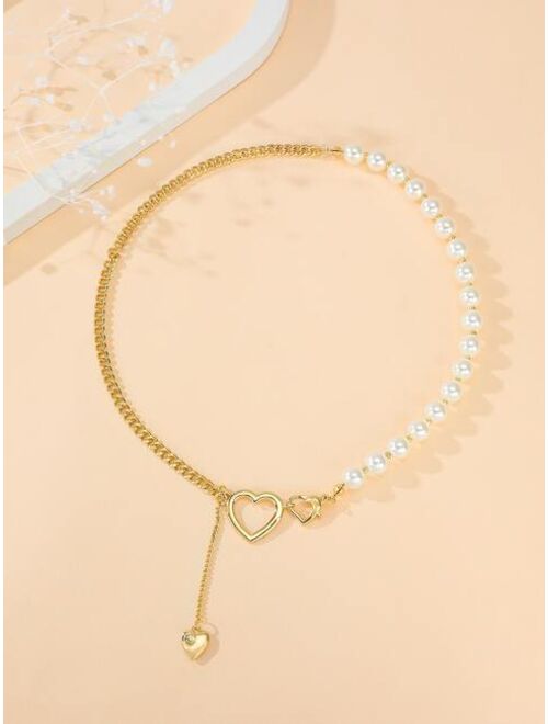 Shein Faux Pearl Decor Heart Charm Necklace