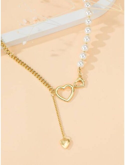 Shein Faux Pearl Decor Heart Charm Necklace