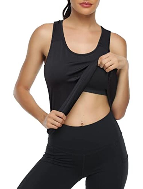 Miusey Womens Mesh Racerback Tank Tops Sleeveless Loose Fit Workout Yoga Shirts Built in Shelf Bra