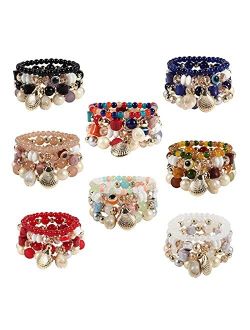 Twinfree Bohemian Bracelets for Women Stretch Multilayer Colorful Beads Bracelet with Charm Jewelry