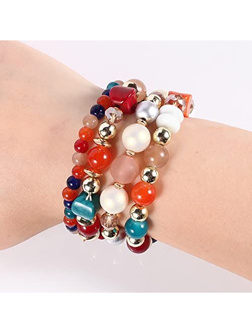 Twinfree Bohemian Bracelets for Women Stretch Multilayer Colorful Beads Bracelet with Charm Jewelry